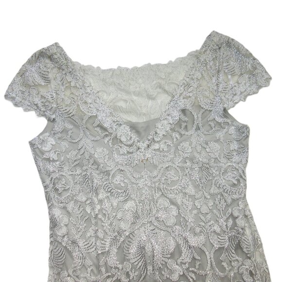 NWT TADASHI SHOJI Adena in Silver Corded Embroidery Gown Maxi Dress 18 - Picture 8 of 11